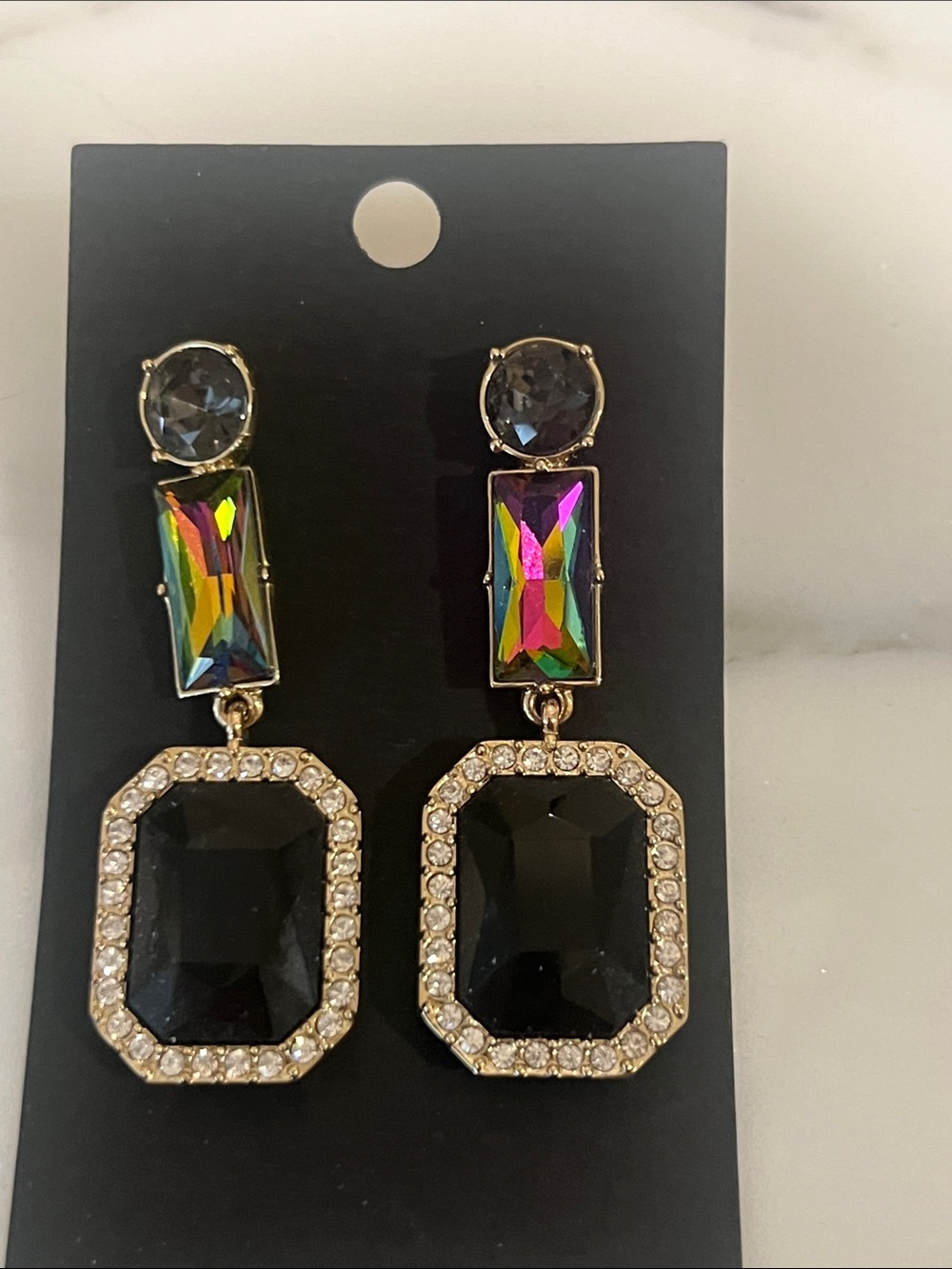 Emerald Green Crystal Drop Earrings with Multicolor Accents